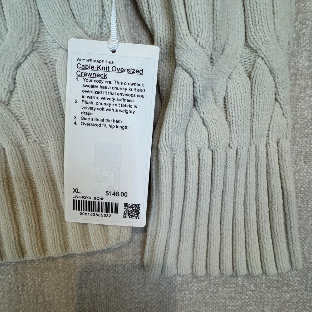 Lululemon Cable-Knit Oversized Crewneck Sweater Size XL Bone White LW3HQYS NWT - Picture 6 of 12